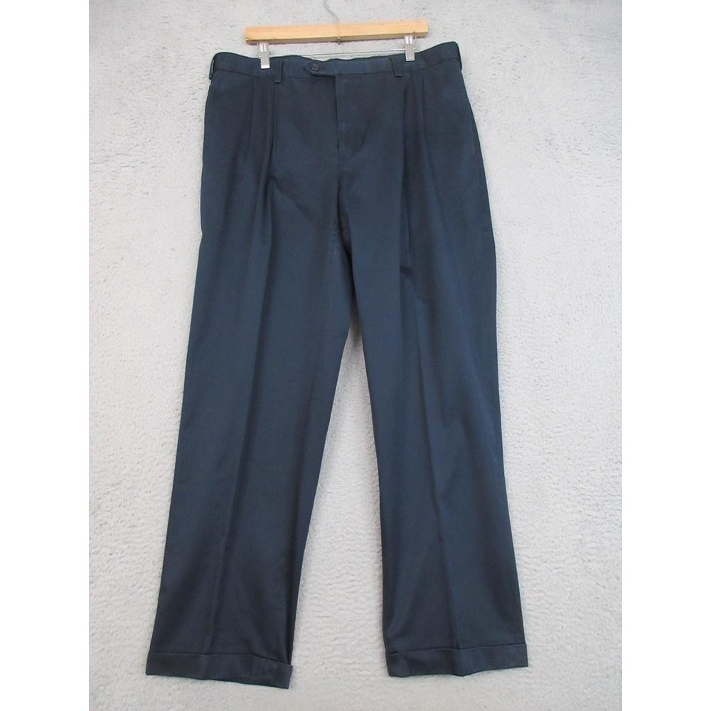 Jos A Bank Traveler Pleated Pants Mens 38x31 Navy Blue 100% Cotton Dress‎ Chino
